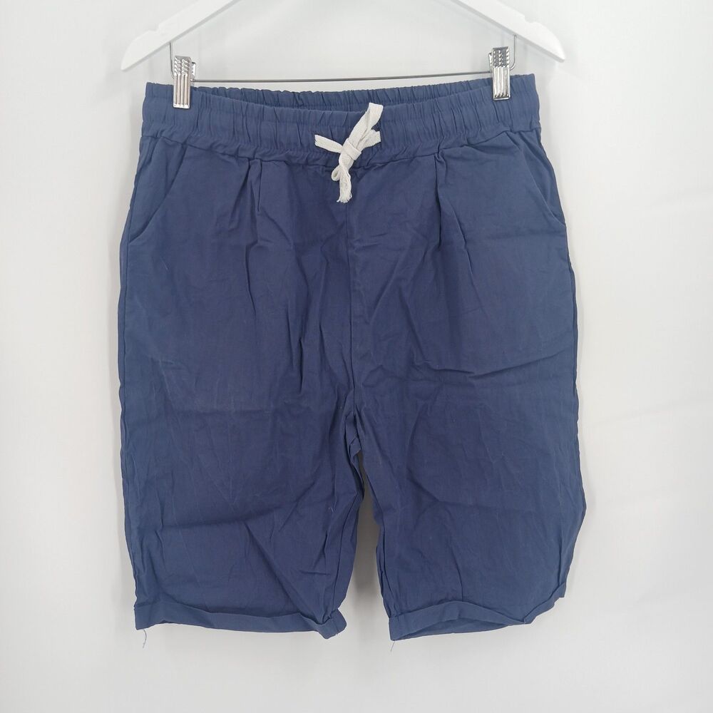 Mens 3XL Blue Casual Shorts Elastic Waist Drawstring Pocketed Navy Shorts